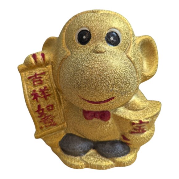 Unbranded Other - Ceramic Gold Fleck Monkey Bank - Year of the Monkey piggy bank 7 inch red tie